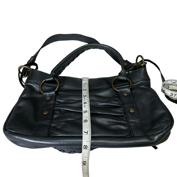 Bolsa Leather Metallic Pewter Handbag Convertible Shoulder Bag Boho Bohemian - Picture 16 of 16